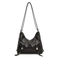 Vintage multi-way women leather shoulder bag casual large capacity commute motorcycle backpack - PU Black