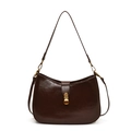 Retro dark brown crossbody bag in glossy leather with a golden metallic clasp - 28*6*20cm / Caramel color