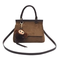 Borsa marrone in finta pelle scamosciata con manici in pelle e ciondolo scimmia - Cachi (Con Ciondolo Scimmia)