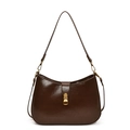 Minimalist vintage dark brown underarm bag in glossy faux leather with gold buckle - 28*6*20cm / Tea Brown