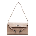 Elegante beige Umhängetasche mit Krokodilmuster, goldfarbenem Drehverschluss und Klappe - Khaki