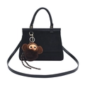 Borsa a mano retrò in pelle scamosciata nera con ciondolo a scimmia di peluche - Nero (Con Ciondolo Scimmia)