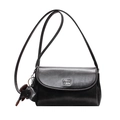 Borsa sottospalla vintage in pelle nera con logo argento e ciondolo a cane - Nero