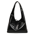 Glossy black hobo shoulder bag with bow detail and sleek polished leather finish - Black