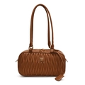 Brown quilted shoulder bag for women, stylish underarm pillow bag with dual handles. - Brown