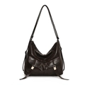 Vintage motorcycle style women backpack large capacity brown commute shoulder casual tote bag - PU Coffee