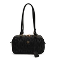 Retro women large capacity black pleated shoulder underarm pillow bag fashion casual handbag - Black