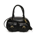 Borsa bowling nera lucida con dettagli in metallo dorato e doppie tasche frontali - Nero