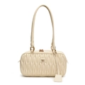 Cream quilted shoulder bag for women, stylish vintage underarm bag with zipper closure and strap. - White