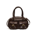 Borsa Boston vintage marrone scuro in ecopelle lucida con doppie tasche frontali - Marrone