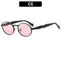 Vintage oval sunglasses with black frame and transparent light pink lenses, model C6 - Black Frame Pink Lens
