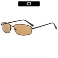Retro narrow metal frame sunglasses with C2 black frame and brown tinted lenses - Black Frame Tea Lens (C2)