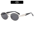 Retro oval sunglasses with silver metal frame and dark grey lenses, C3 variant model - Silver Frame Grey Lens