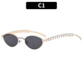 Oval gold metal sunglasses with crystal heart temples and dark gray lenses, variant C1 - Gold Frame Grey Lens