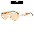 Oval retro sunglasses with gold metal frame, orange lenses and tortoiseshell temples C7 - Gold Frame Champagne Lens