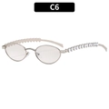 Silver oval metal frame sunglasses with heart hollow temples and sparkling rhinestones - Silver Frame Gradient Silver Lens
