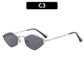 Occhiali da sole poligonali moderni in metallo argento con lenti grigio scuro, C3 - Montatura Argento Lente Grigia (C3)
