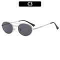 Gafas de sol ovaladas retro con puente doble y montura plateada con lentes negras - Montura Plateada Lente Gris