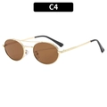 Retro oval metal sunglasses with gold double bridge frames and dark brown lenses C4 - Gold Frame Tea Lens