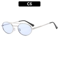 Vintage silver metal oval sunglasses with light blue lenses and double bridge design - Silver Frame Blue Lens