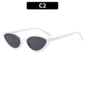 Fashionable white cat-eye half-frame sunglasses with gold metal trim and dark lenses - C2-White Frame Grey Lens