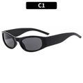 Fashionable sports sunglasses in black oval frame with dark gray lenses style C1 - Black Frame Grey Lens (C1)