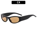 Retro narrow black sports sunglasses with light amber lenses in a modern wrap design - Black Frame Tea Lens (C4)