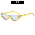 Retro cat-eye sunglasses with yellow transparent frame and light blue lenses in C5 style - C5-Orange Frame Blue Lens