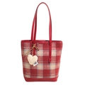 Red plaid bucket bag with heart pendant and long faux leather shoulder strap - Red Plaid (No Charm)