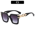 Square oversized sunglasses with black frames, gradient purple lenses, and gold chain arms - Black Frame Grey Lens (C1)