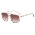 Fashion double bridge aviator sunglasses with champagne frame and brown gradient lenses - Transparent Tea Frame Gradient Tea Lens