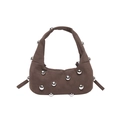 Borsa sottobraccio in pelle scamosciata marrone scuro con sfere argentate e forma a mezzaluna - Marrone