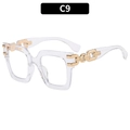 C9 transparent oversized square sunglasses featuring stylish golden chain metal temples - Transparent Frame White Lens (C9)