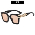 Black square oversized sunglasses with amber lenses and golden chain temple design - Black Frame Light Tea Lens (C3)