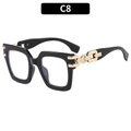 Square oversized black frame sunglasses with golden chain detail on temples - Black Frame Clear Lens (C8)