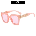 Pink oversized square sunglasses with trendy gold chain temples and tinted lenses - Pink Frame Pink Lens (C6)