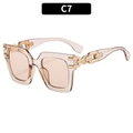Champagne pink square oversized sunglasses with gold chain detail on the temple - Light Tea Frame Champagne Lens (C7)