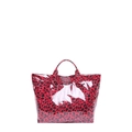 Rote und schwarze Tote Bag mit Leopardenmuster, Hochglanz-Finish und weißem Logo - Leoparden-Stil