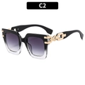 Square gradient sunglasses in black and clear with bold gold chain temple detail - Black Transparent Gradient Frame Grey Lens (C2)
