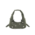 Borsa a spalla verde militare con borchie metalliche argentate e forma a mezzaluna - Verde
