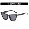 Occhiali da sole cat-eye retrò con montatura nera lucida e lenti grigio scuro C1 - Montatura Nera Lenti Grigie
