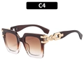 Brown gradient square sunglasses featuring chunky gold metal chain link temples C4 - Tea Transparent Gradient Frame Tea Lens (C4)