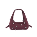 Fashionable burgundy tote bag featuring silver metallic studs and a wide top handle - Burgundy