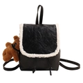 Zaino minimalista in pelle PU nera con bordo in pelliccia sintetica e ciondolo a orsetto - Con Ciondolo / Nero