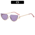 Fashionable half-frame cat eye sunglasses for women with purple lenses and gold metal frame - Gold Frame Purple Lens