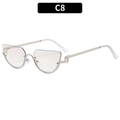 Silver metal half-frame triangular cat-eye sunglasses with unique silver finish, style C8 - Silver Frame Gradient Silver Lens