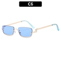 Rectangle half-frame sunglasses with golden metal frame and light blue lenses, model C6 - Gold Frame Blue Lens (C6)