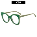 Fashionable olive green cat-eye sunglasses with oversized frame and slim temples - Green Frame Clear Lens (C10)