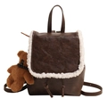 Zaino vintage in pelle marrone con bordo in pile e ciondolo a forma di orsetto - Con Ciondolo / Marrone