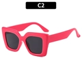 Hot pink square oversized sunglasses with thick frames and dark lenses for women - Rose Red Frame Grey Lens
